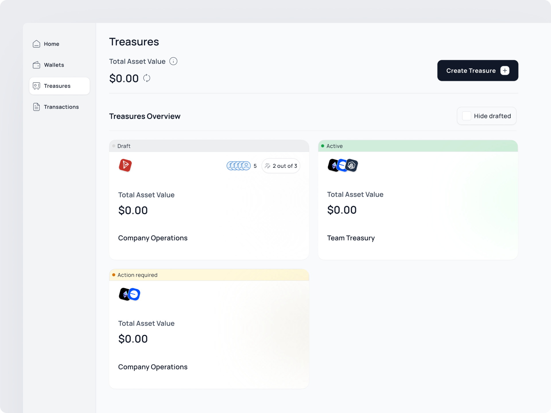 Mockup of the treasury platform