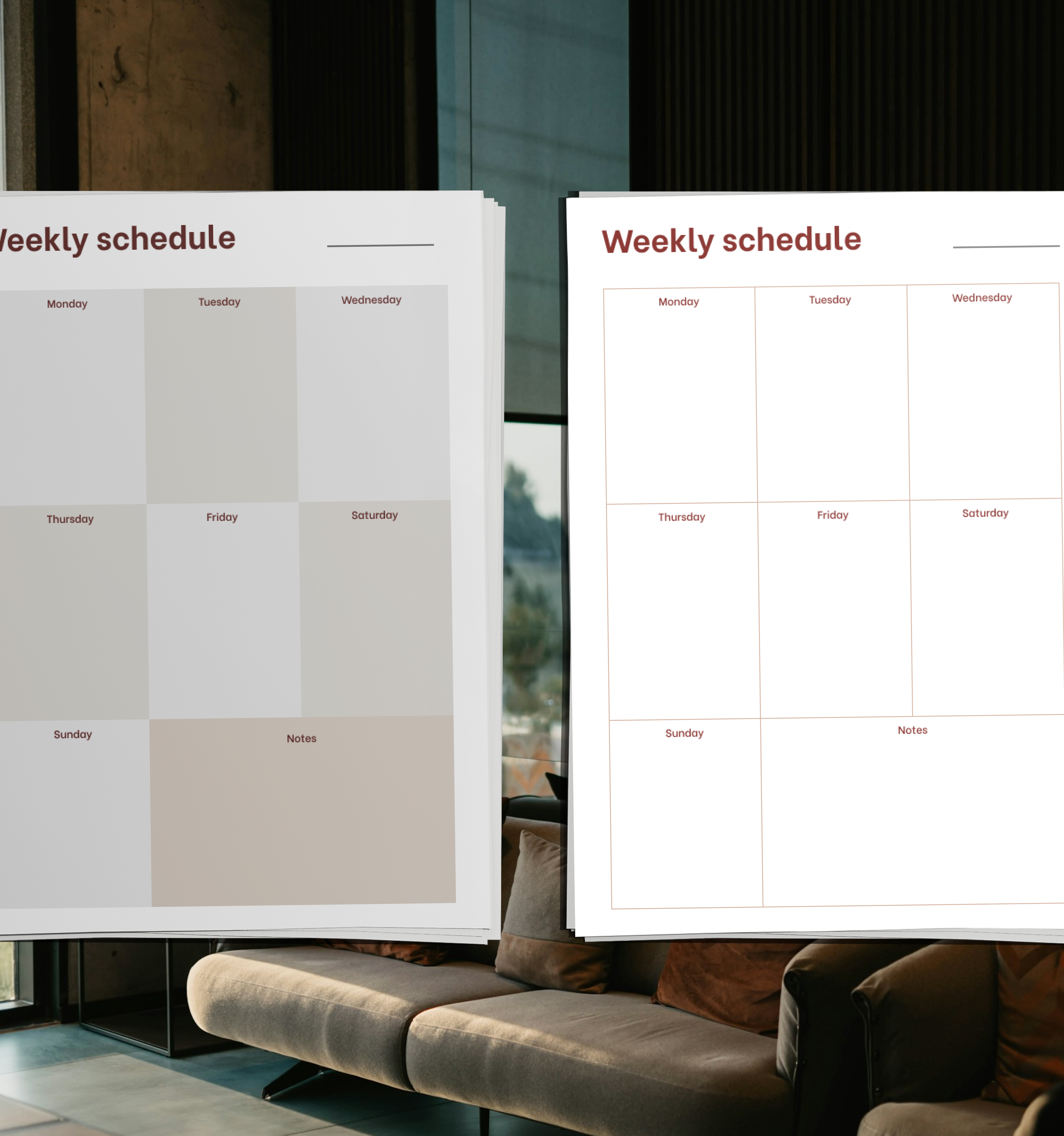 Mockup of A4 weekly schedule templatee design